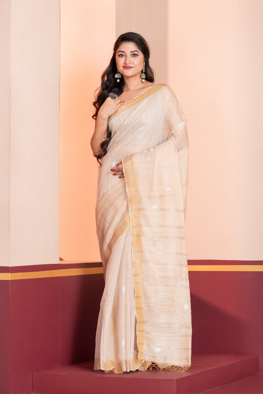 white tissue linen jamdani saree