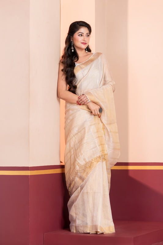 white tissue linen jamdani saree