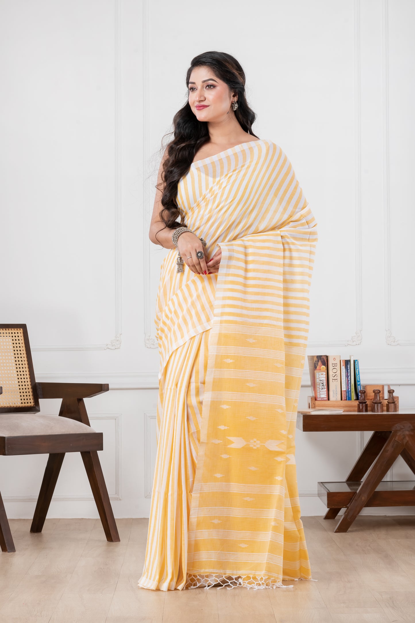 yellow pure cotton saree