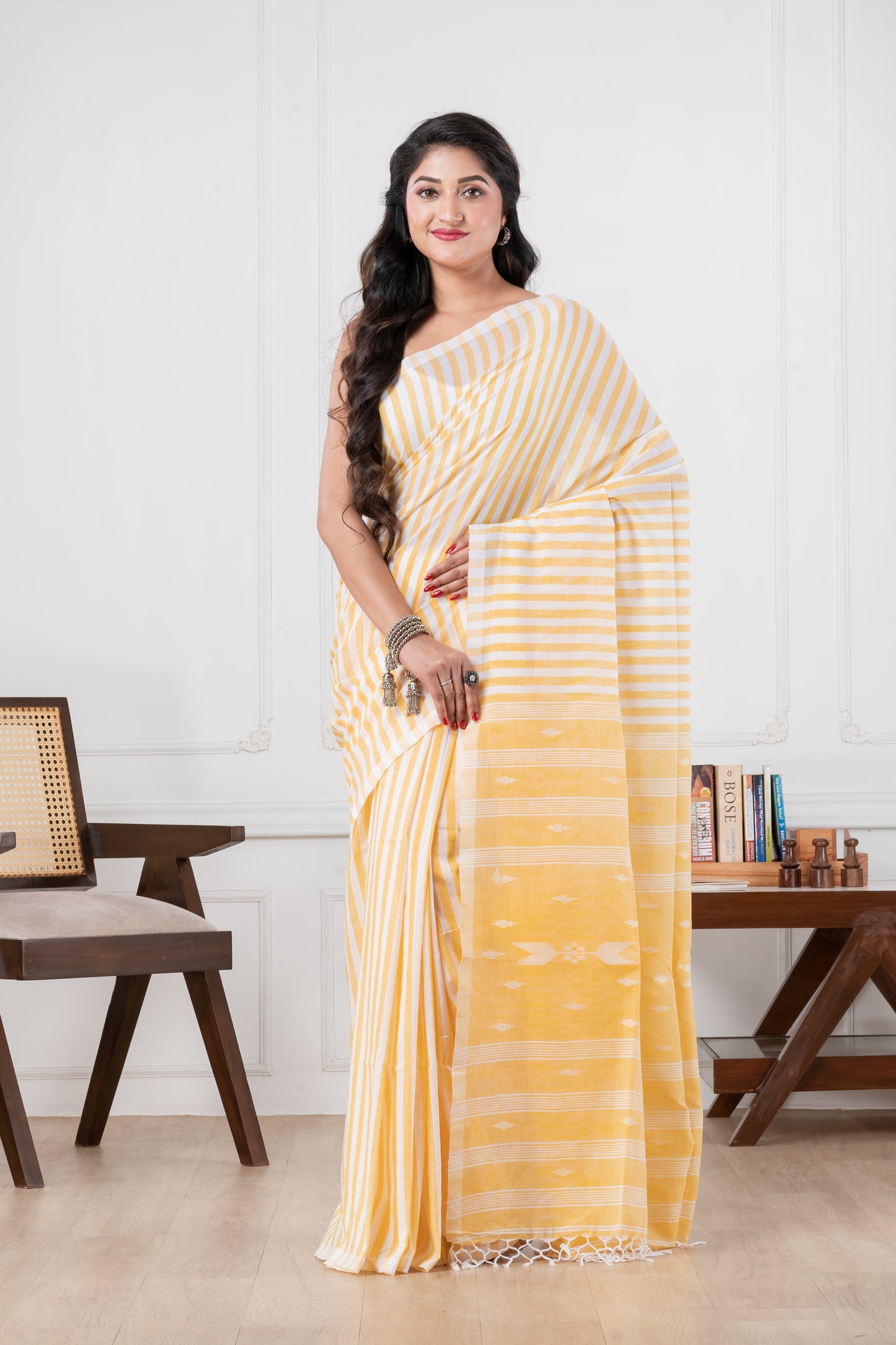yellow pure cotton saree