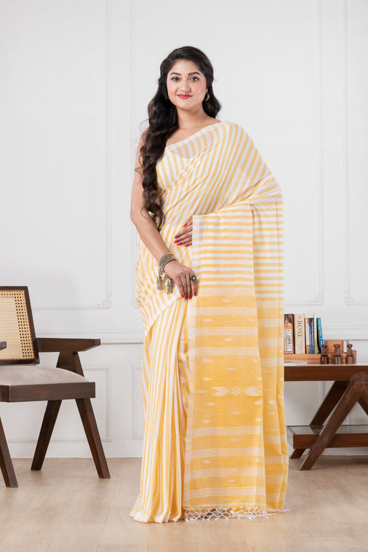 yellow pure cotton saree