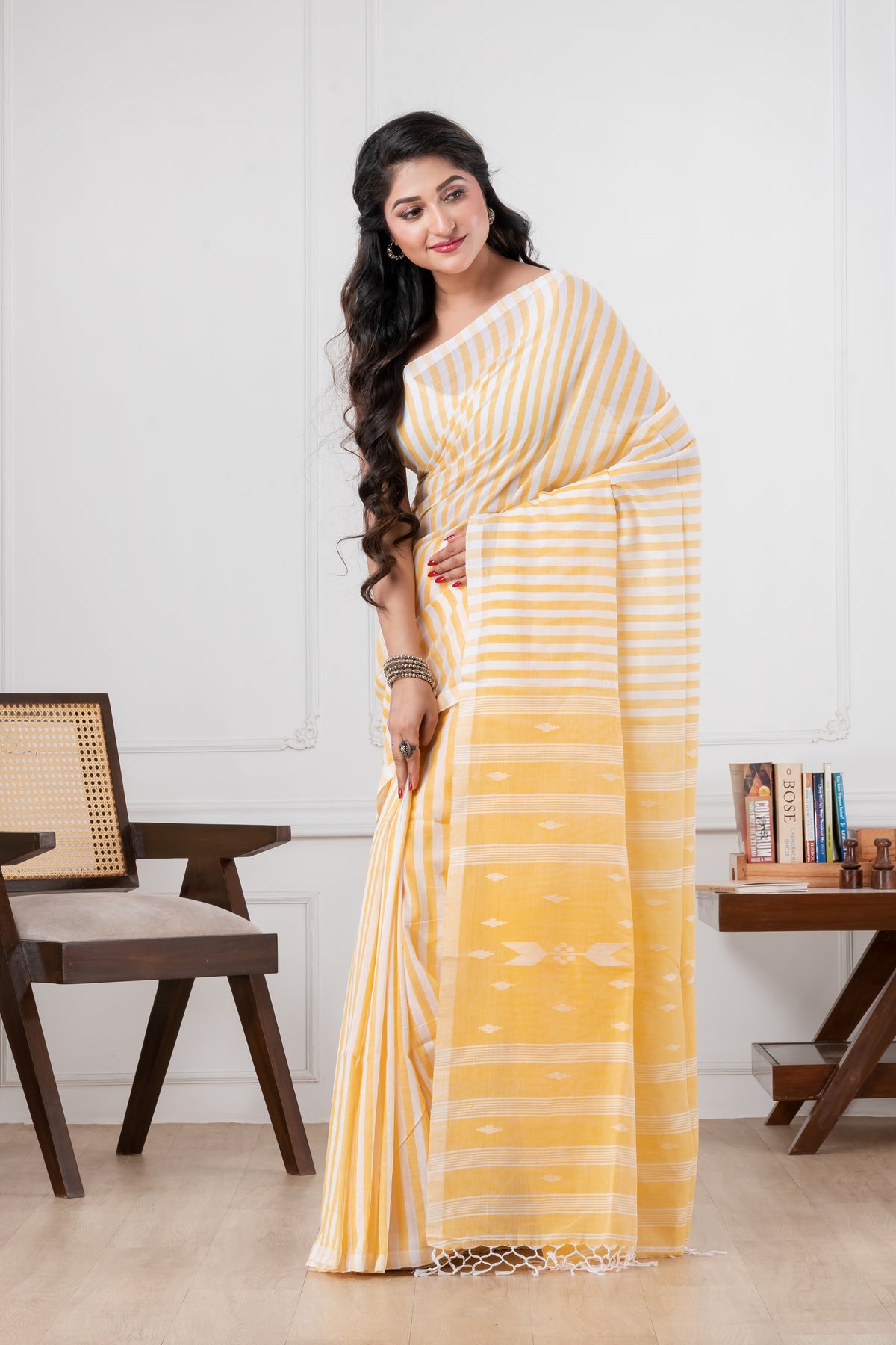 yellow pure cotton saree