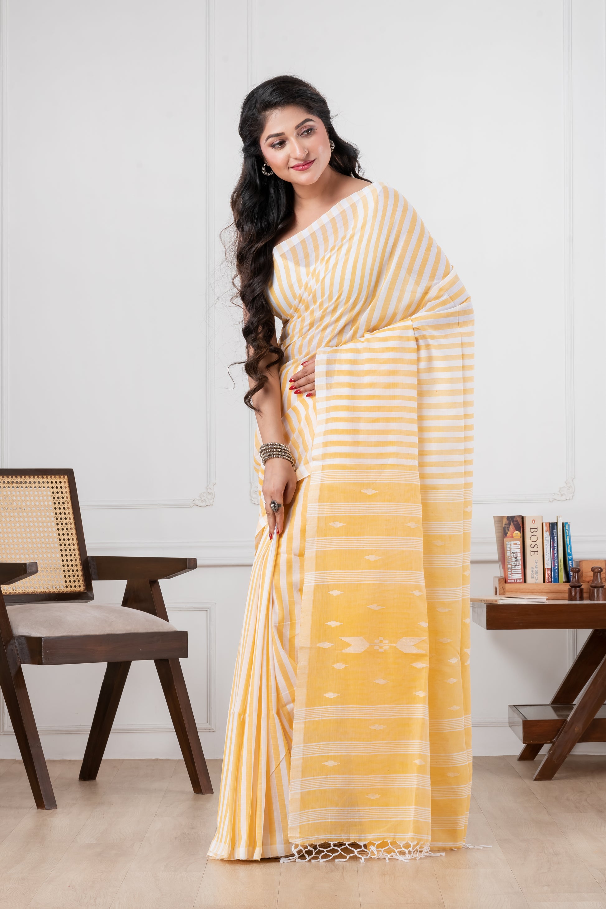 yellow pure cotton saree