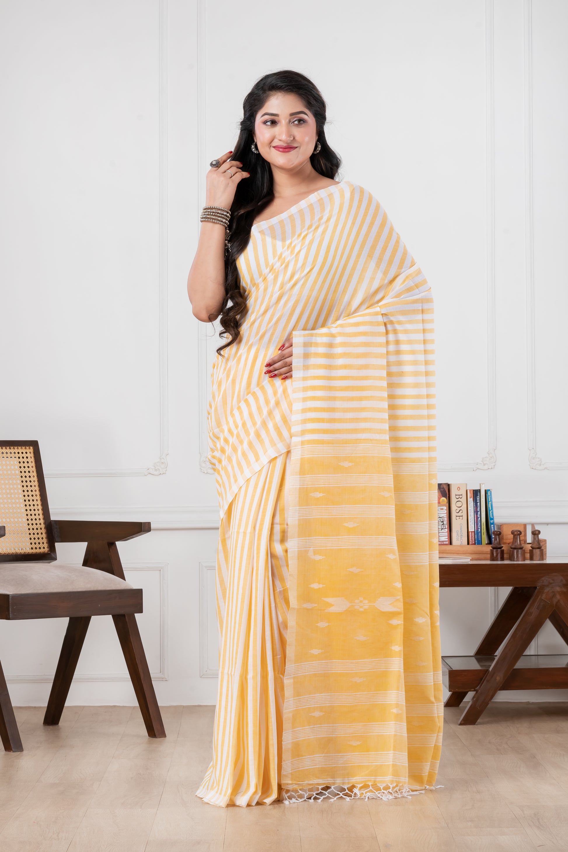 yellow pure cotton saree