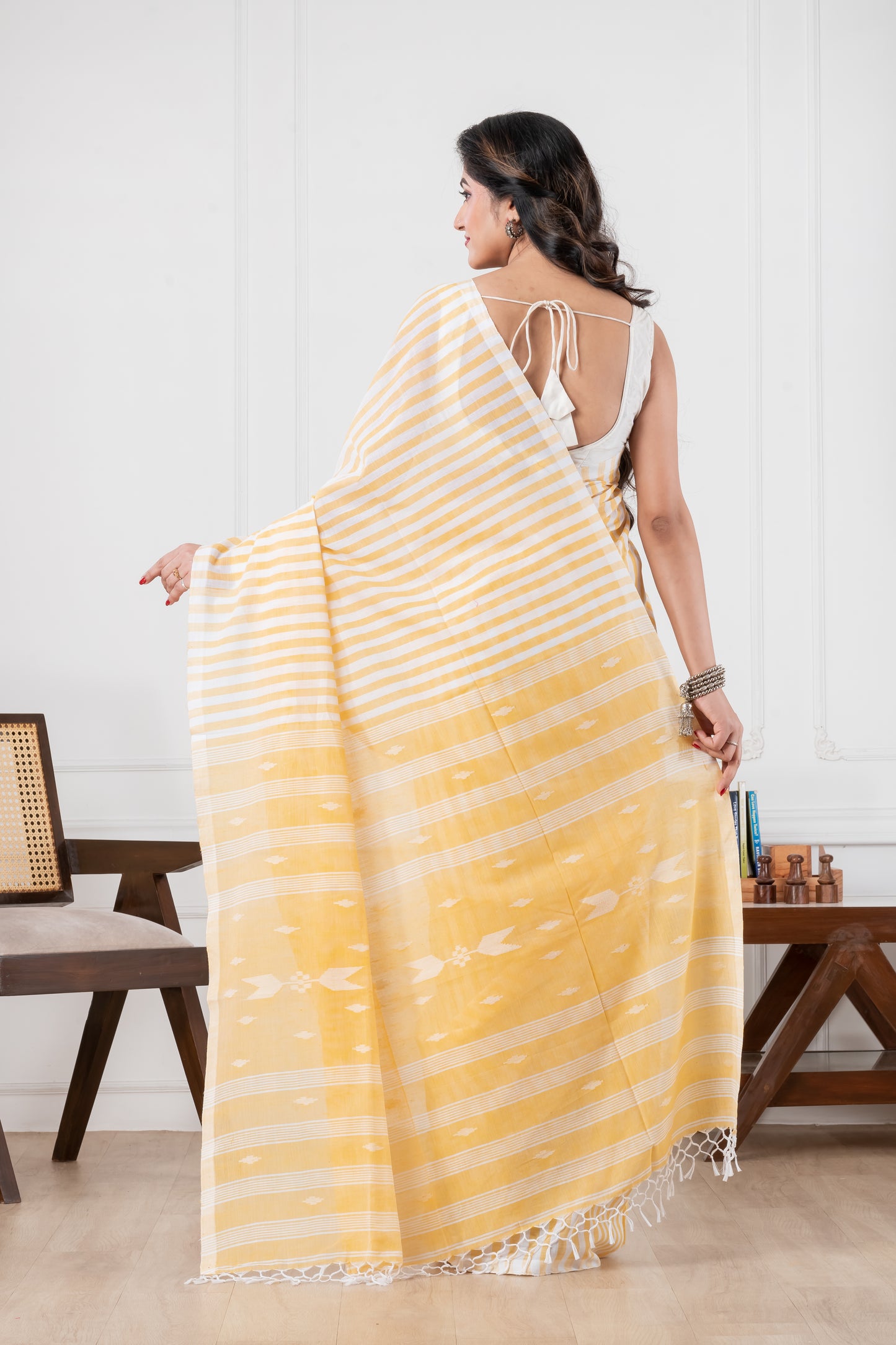 yellow pure cotton saree
