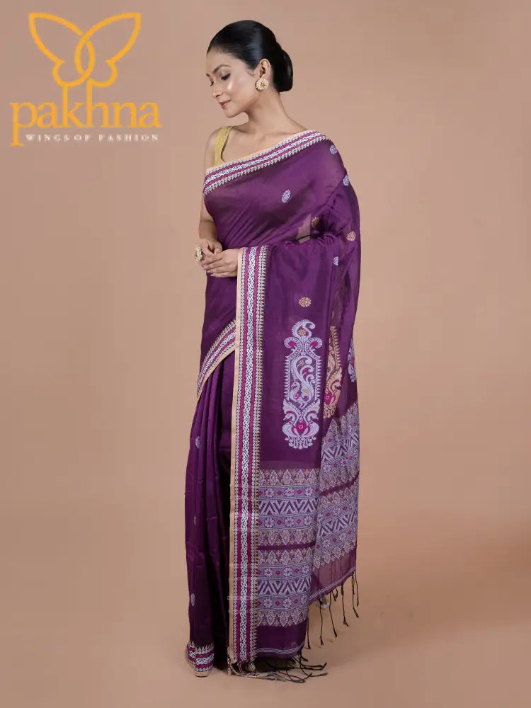 beguni mercerised pure cotton saree shiny soft handwoven