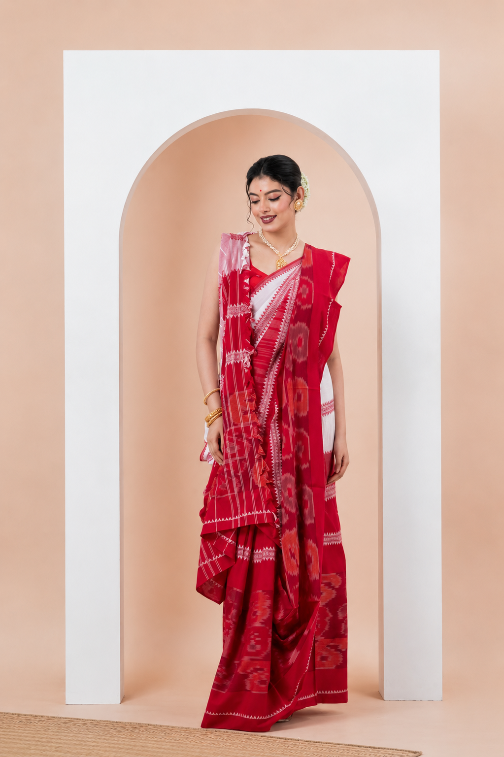 Pure Cotton lal Sada Dhonekhali Saree