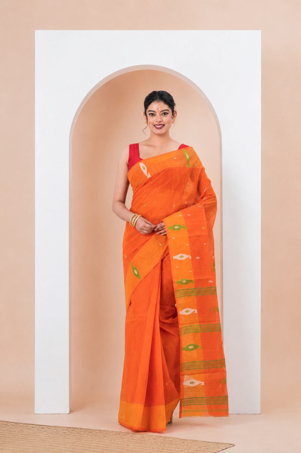 Orange Pure Cotton Jamdani Saree
