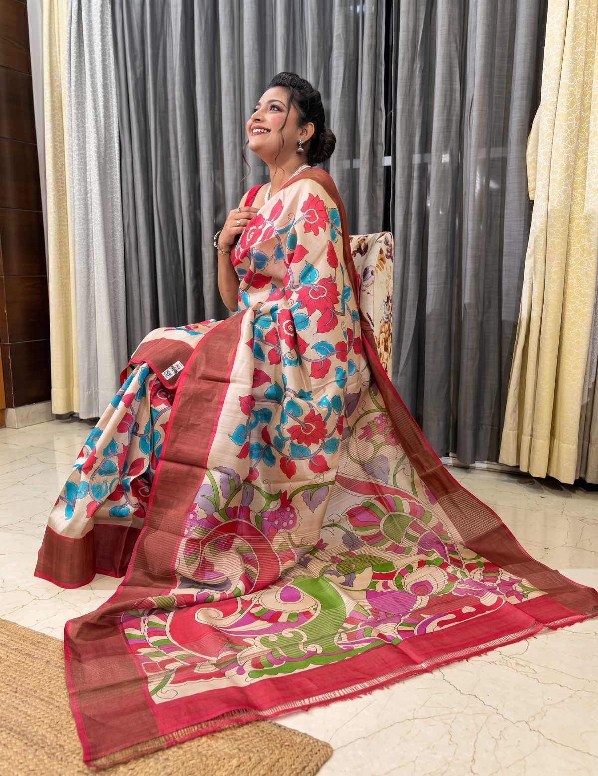 Pure Zari Tussar kalamkari Saree