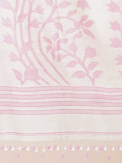 Soft Cotton Jamdani Handspun Pink Floral Saree