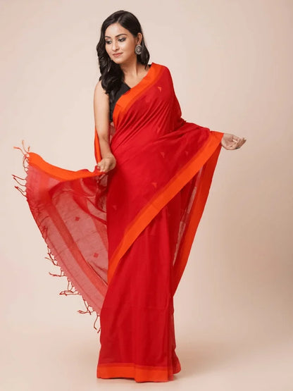 Red & Orange Khadi Cotton Saree
