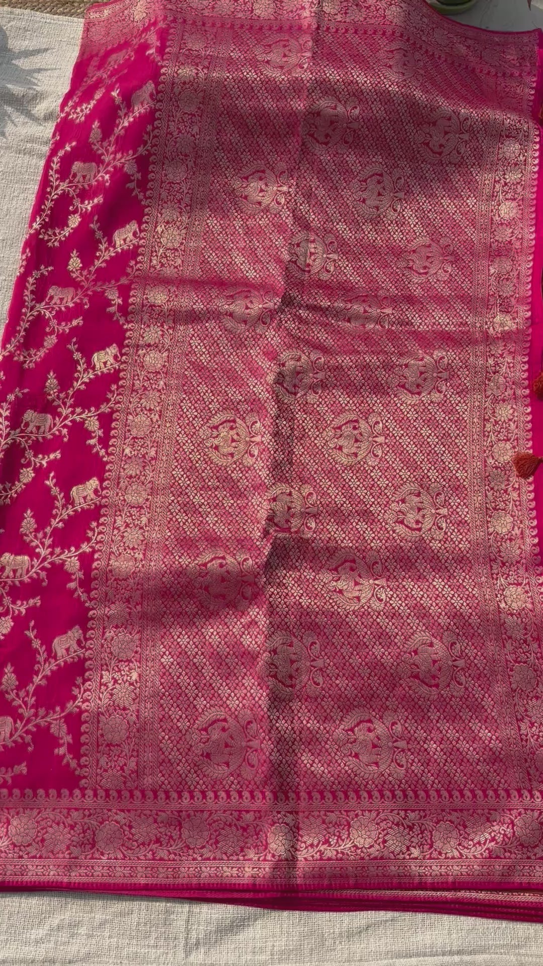 red fancy crape banarasi saree