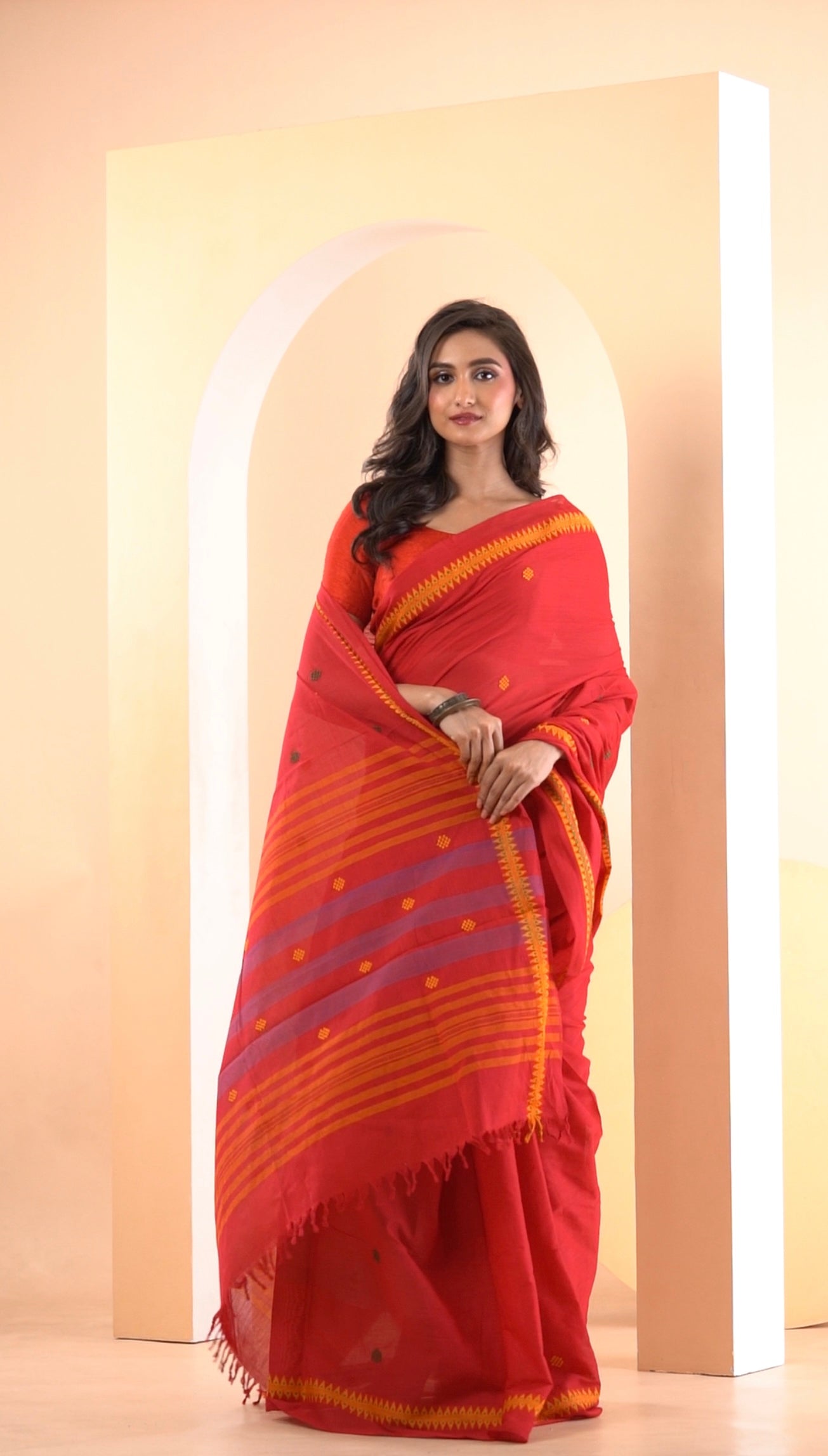 Red - Dhonekhali Pure Cotton Saree