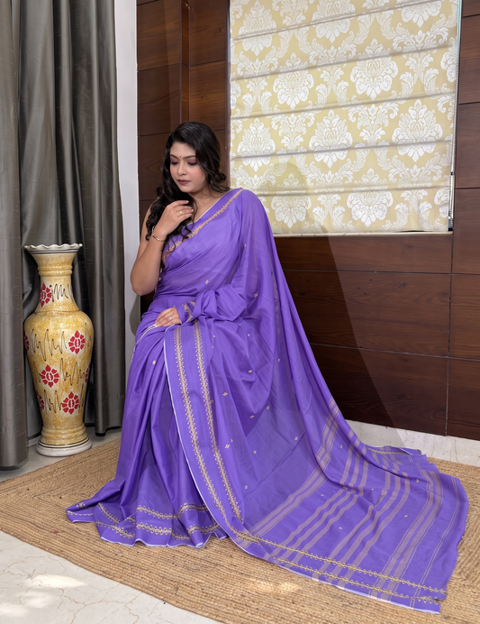 Purple Pure Cotton  Handwoven Dhonekhali Saree