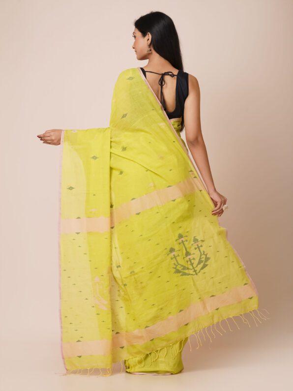 Yellow Soft cotton Jamdani Saree