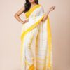 White with yellow Mul Cotton Power Loom Sarees