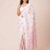 Jamdani Soft Cotton Saree in white color with pink floral prints