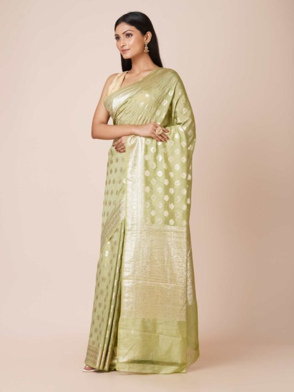 Chanderi Silk Saree in Golden Color worn my a women
