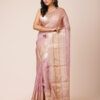 Soft pink Organza Banarasi Saree with metallic golden accent