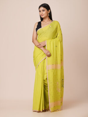 ” FLORACINE WHISPER” PURE KHADI COTTON JAMDANI SAREE
