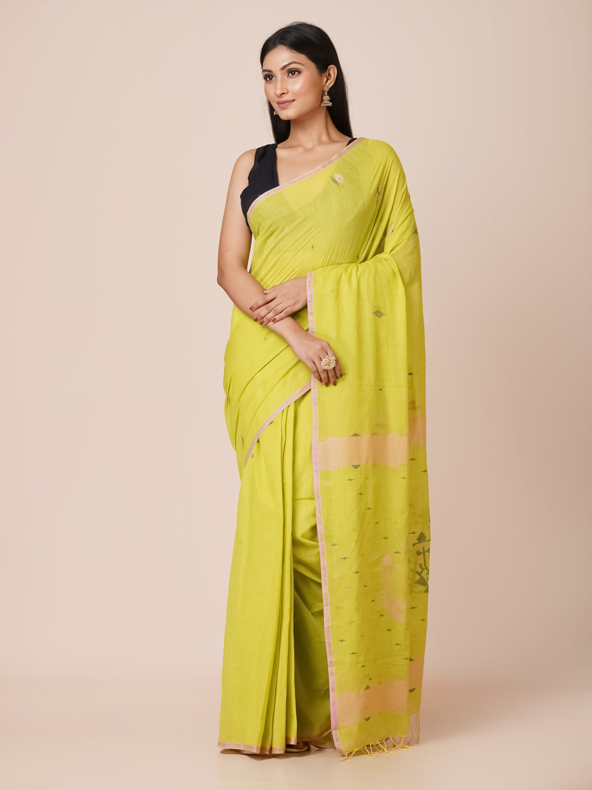 " FLORACINE WHISPER" PURE KHADI COTTON JAMDANI SAREE