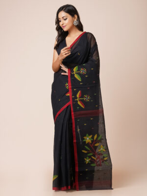 “MIDNIGHT MUSE” A CLASSIC PURE COTTON BLACK JAMDANI SAREE
