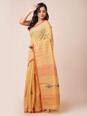 ” MERIGOLD ” SLUB COTTON  JAMDANI SAREE