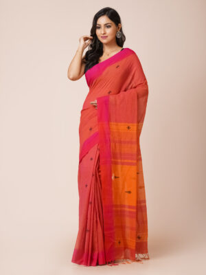 SAFFRON SUNSET” PURE  KHADI COTTON SAREE