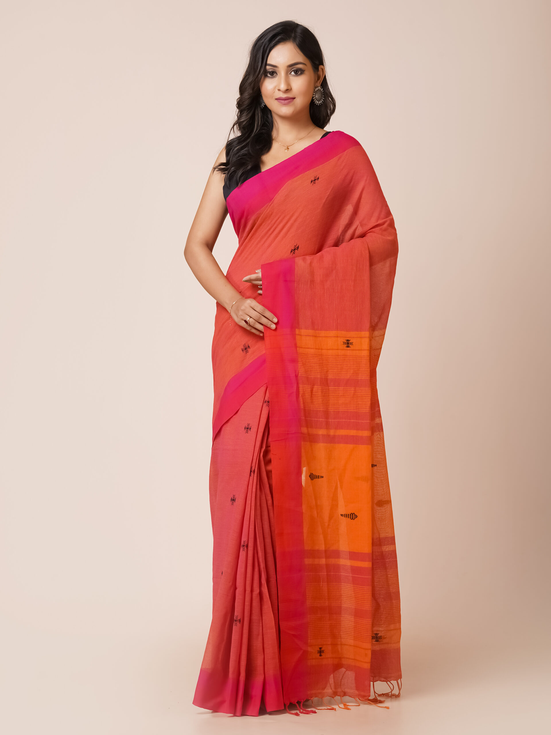 SAFFRON SUNSET" PURE  KHADI COTTON SAREE