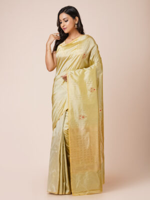 “GOLDEN GAZE” PURE KATAN BENARSI SAREE WITH MENA WORK