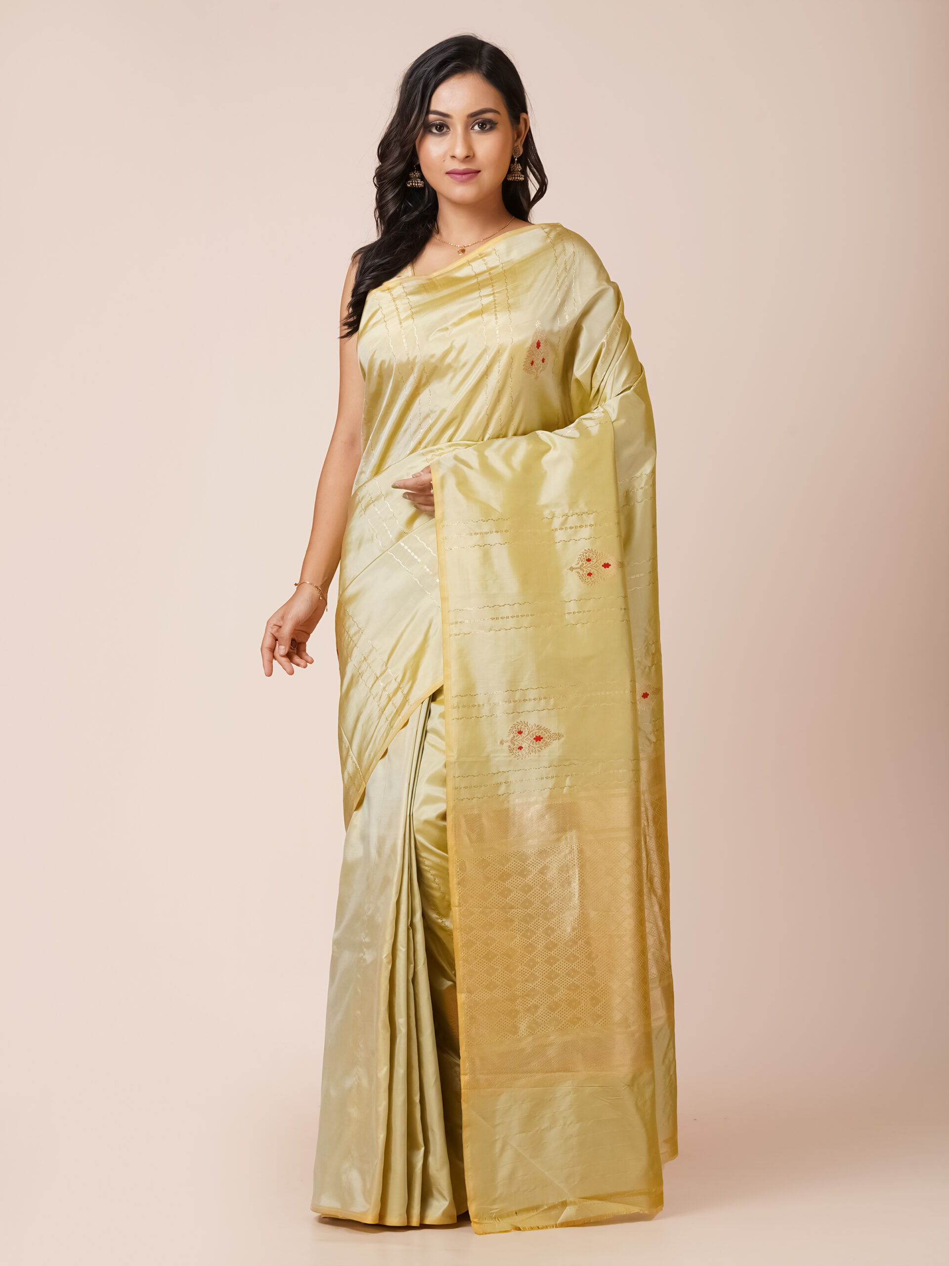 "GOLDEN GAZE" PURE KATAN BENARSI SAREE WITH MENA WORK
