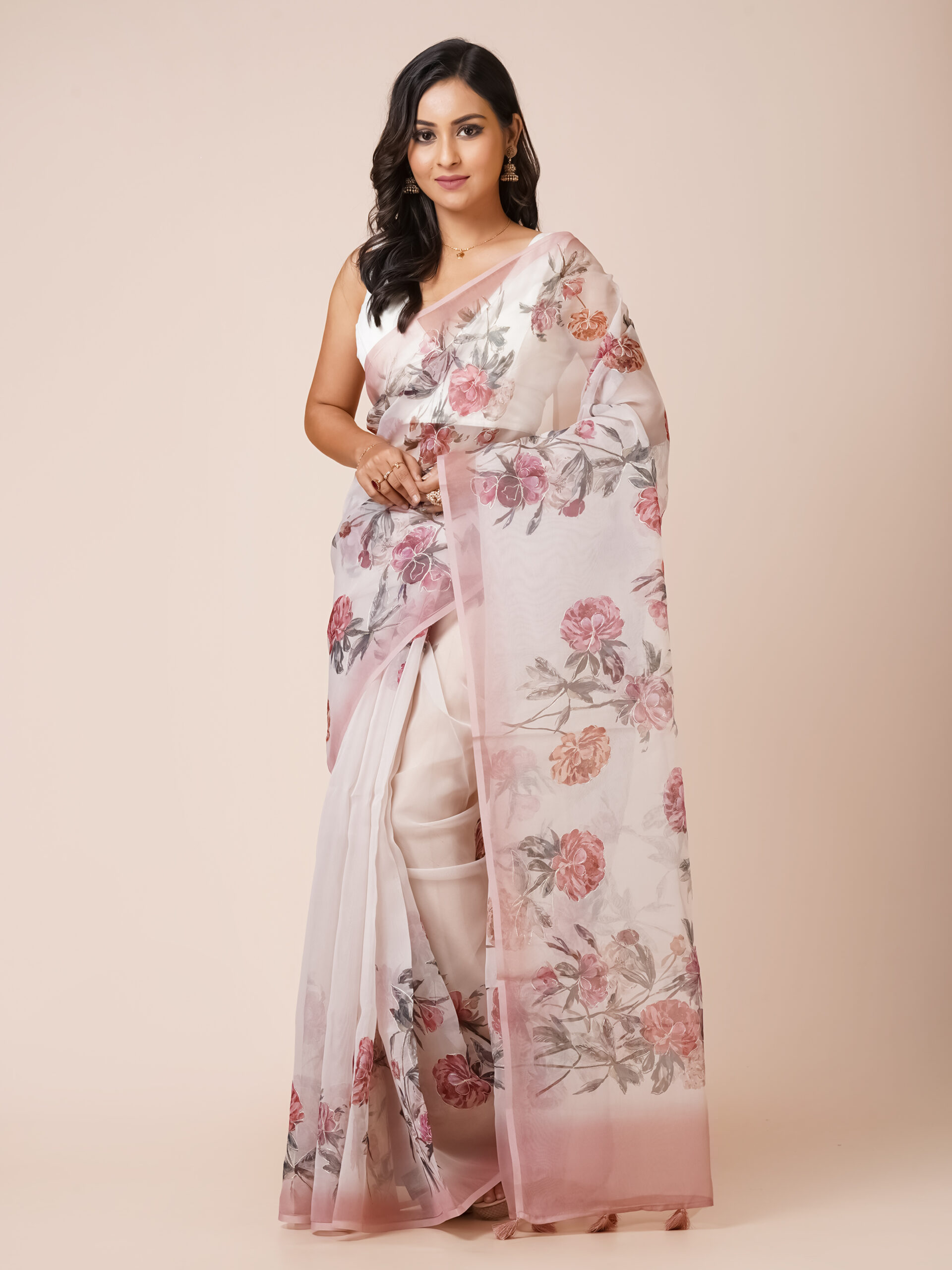 "GARDEN MUSE " SEMI ORGANZA  SAREE WITH DIGITAL PRINT